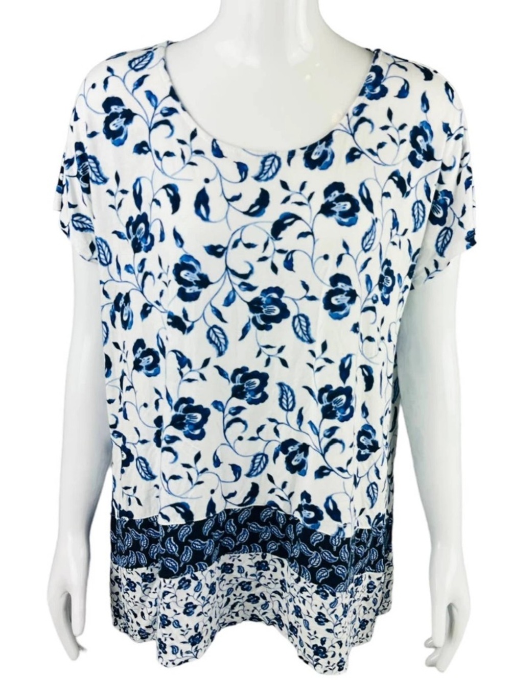 J. Jill Wearever Collection Woman’s Floral knit stretch Cap Sleeve Top